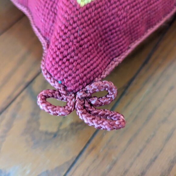 Embroidered Quail Pillow Red Square 12" Vintage 1991 Peking Handicraft Holiday - Picture 4 of 14